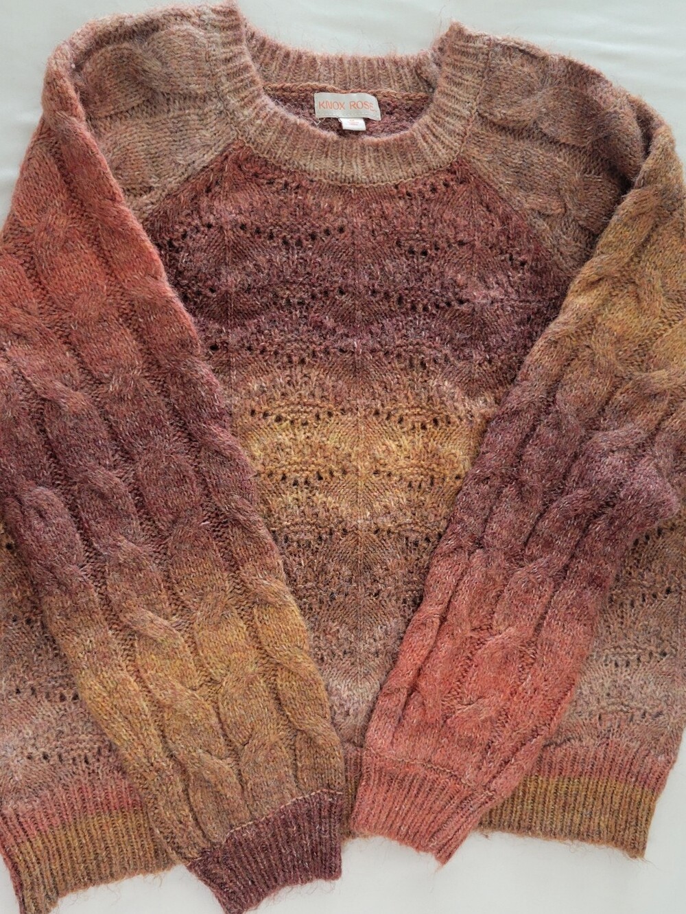 Knox Rose Multicolor Cozy Soft Knit Crewneck Sweater - Sunset Tones